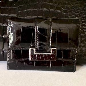 Stunning New Judith Leiber genuine crocodile alligator small wallet coin silver